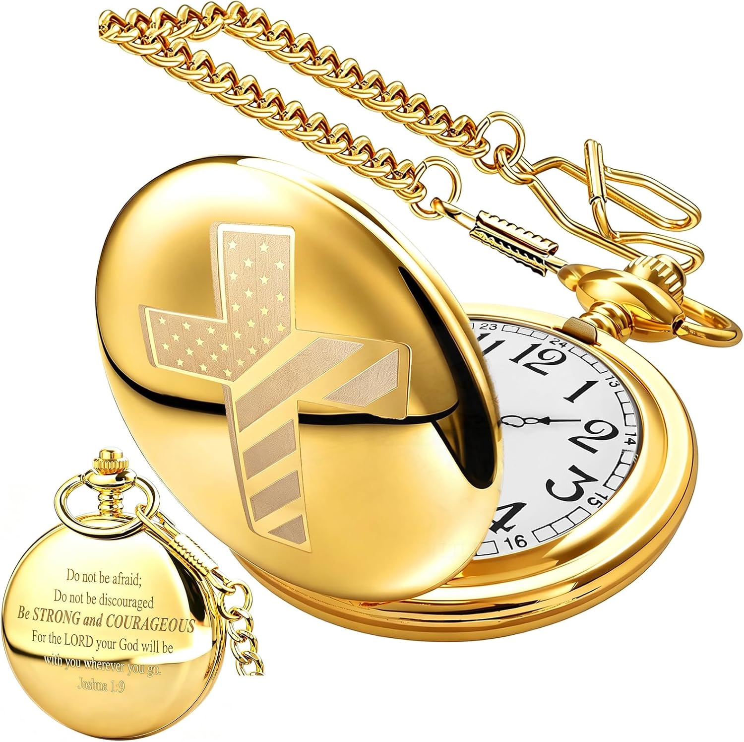 Bible Verse Pocket Watch Vintage Cross Quartz Pocket Watches with Chain | Bible Verse Pocket Watch Vintage Pocket Watches Cross Pattern with Chain Christmas Graduation Birthday Gifts Father’s Day