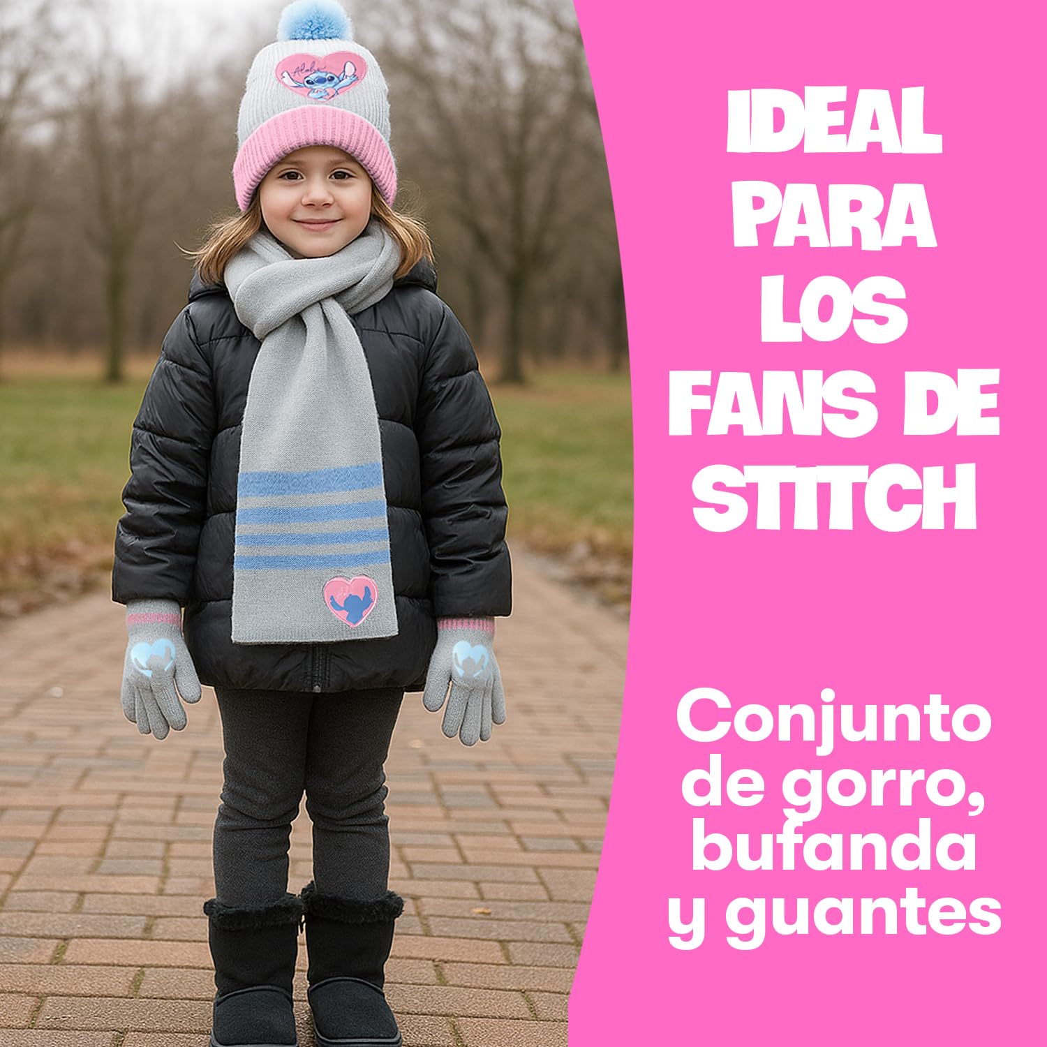 Set de invierno Stitch para niña – Gorro, bufanda y guantes Disney – Conjunto cálido y suave – Regalo ideal para fans de Stitch