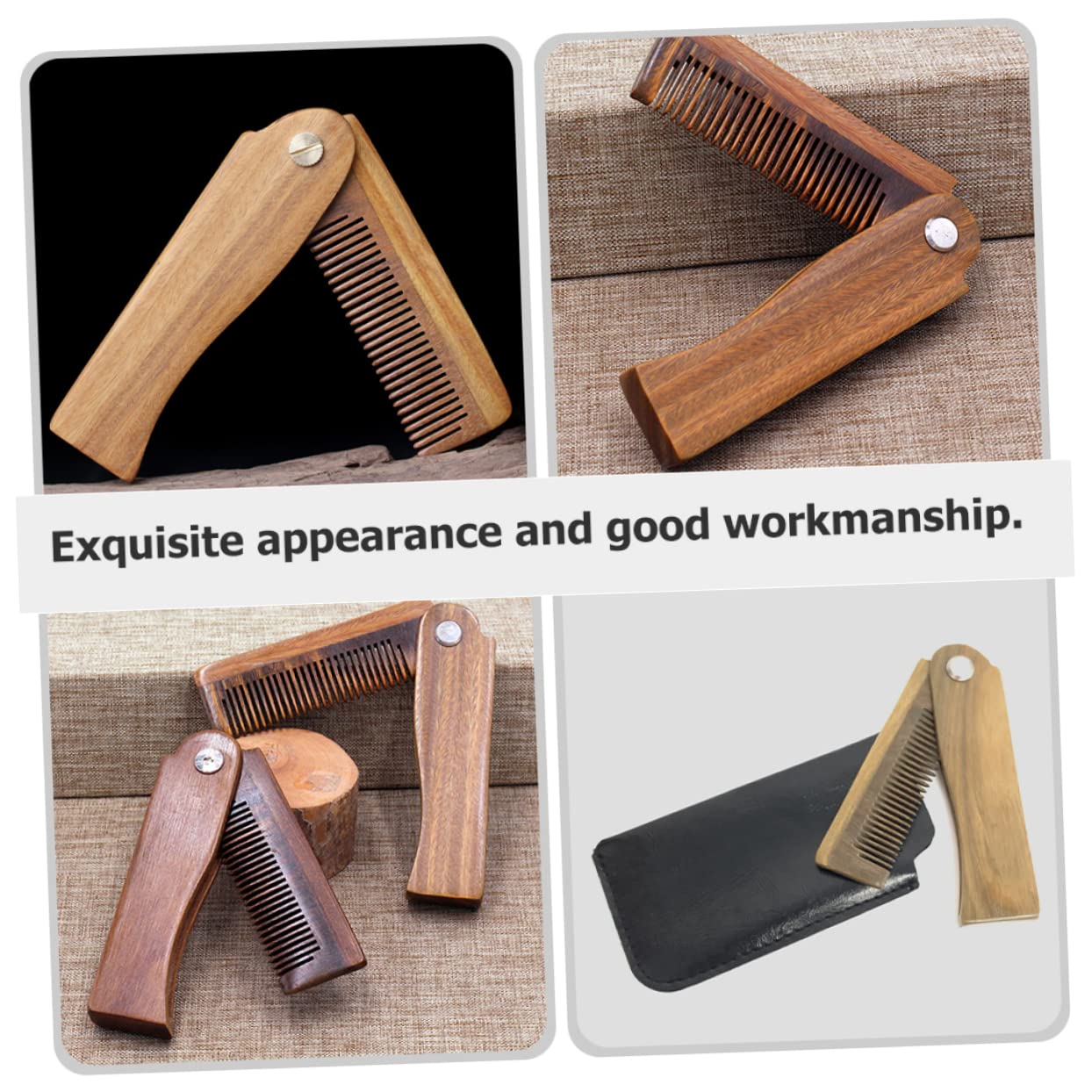 NOLITOY 5sets Men Wooden Hair Comb Mustache Comb Beard Accessory for Parting Folding Pocket Hair Styling Tool
