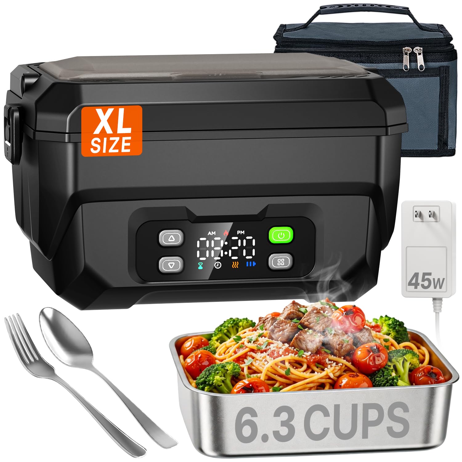 Photo 1 of **INNER STAINLESS STEEL CONTAINER HEAVILY SCRATCHED*** Ama pear Heated Lunch Box for Men, Electric Lunch Box for Adults, 6.3 Cup Portable Food Warmer, 24000mAh Rechargeable Self Heating Food Heater for Truck Driver Traveler Office Worker