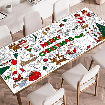 SPERINGEEN Christmas Tablecloth Decorations, Christmas Crafts for Kids | Essentials Coloring Christmas Games Activities Gifts Poster Banner Table Cover for Holiday Children Family School Party Decor