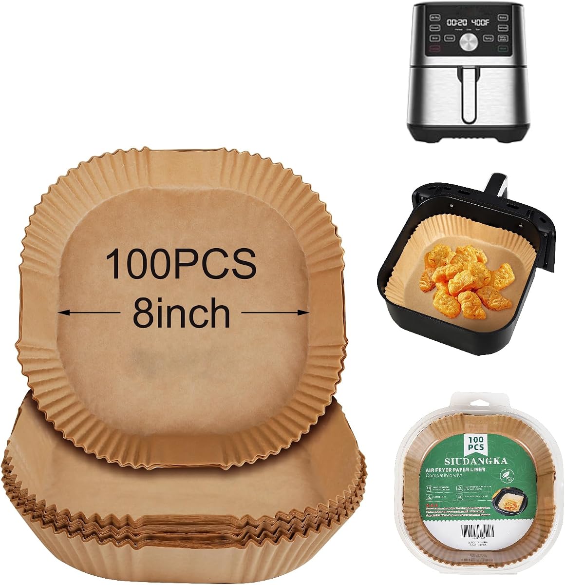 100Pcs Air Fryer Liners disposable for Instant Pot Vortex 6QT Air Fryer | Non-Stick, PBA-Free Unbleached Parchment Paper for Instant Vortex Plus, Air Fryer Accessories 6qt Liners for Airfryer Basket
