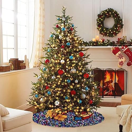 Miniatura 5 de Falda pequeña para árbol de Navidad de 21 pulgadas, falda de árbol de arco iris para árbol delgado, falda de árbol de lentejuelas, falda de árbol de