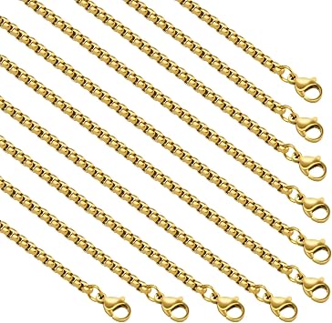 YOUBEIYEE Gold Plated Stainless Steel Square Rolo Necklace Chains Bulk