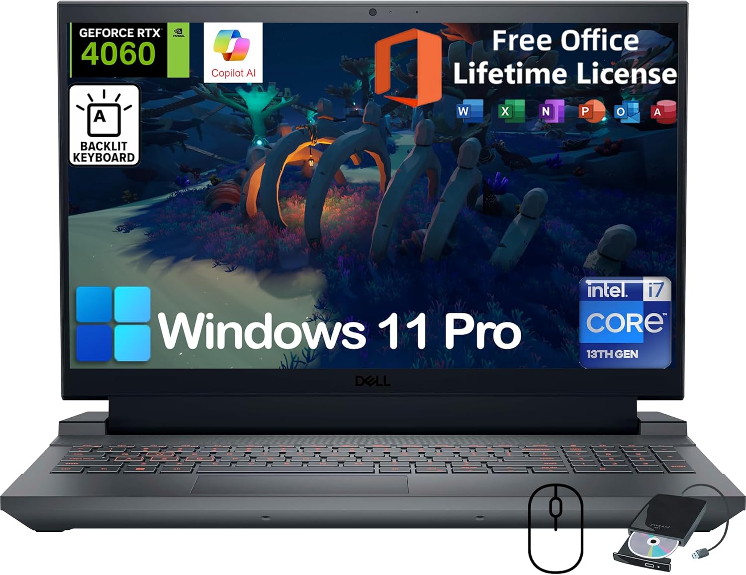 Dell G15 5530 Gaming Laptop – 15.6″ FHD 120Hz Display • Office Lifetime • RTX 4060 • Intel 14-Core i7-13650HX • Backlit KB • Win 11 Pro & External DVD Drive • AI Copilot (64GB DDR5 | 1TB SSD) Dell G15 5530 Gaming Laptop – 15.6″ FHD 120Hz Display • Office Lifetime • RTX 4060 • Intel 14-Core i7-13650HX • Backlit KB • Win 11 Pro & External DVD Drive • AI Copilot (64GB DDR5 | 1TB SSD)