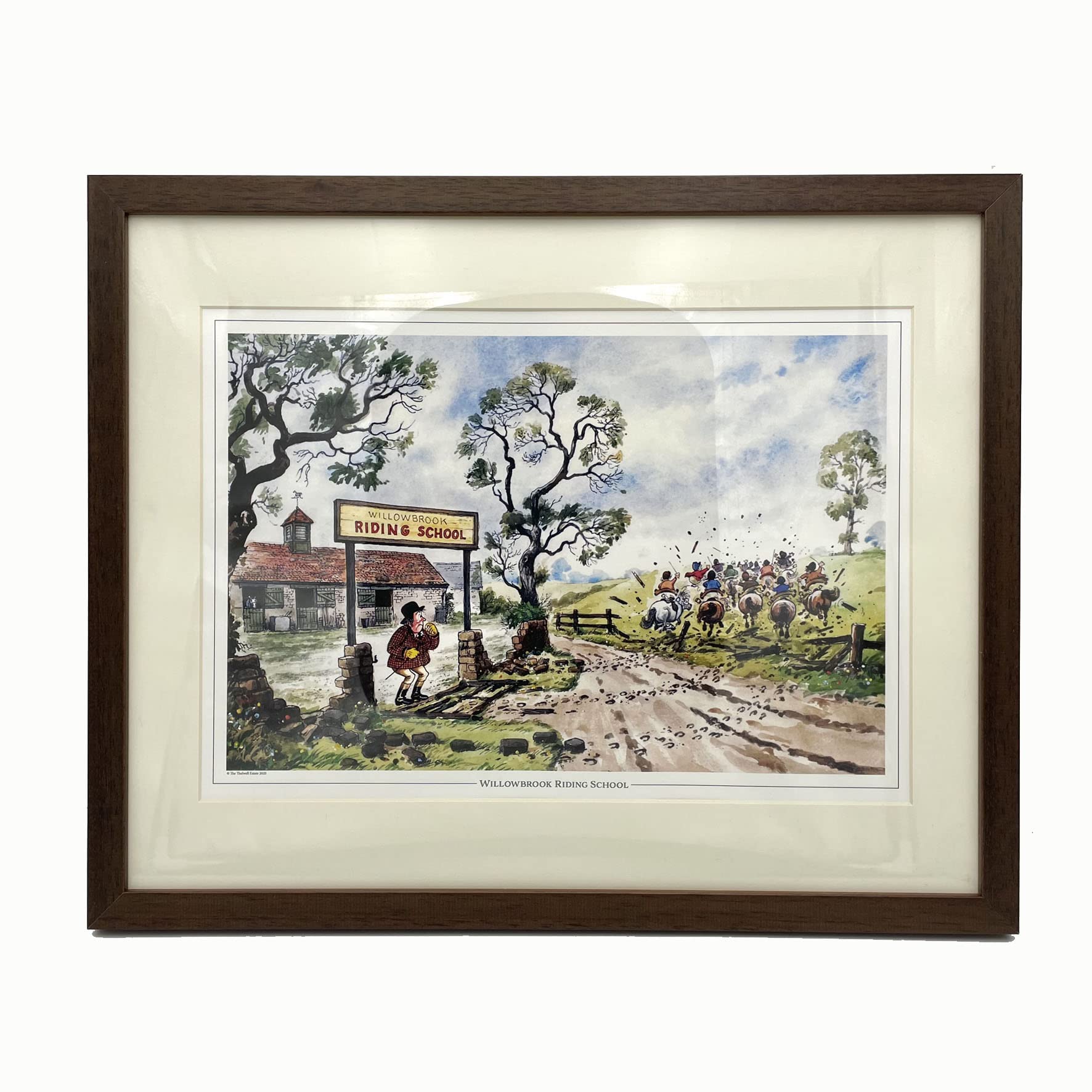 Thelwell framed cartoon pony print. Willowbrook Riding School
