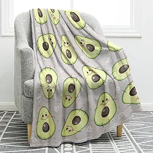 Jekeno Avocado Fruit Blanket Cute Jumping Avocado Print Gifts for Women Kids Girls Home Bedroom Living Room Decor Soft Cozy Lightweight Throw Blankets 50"x60"