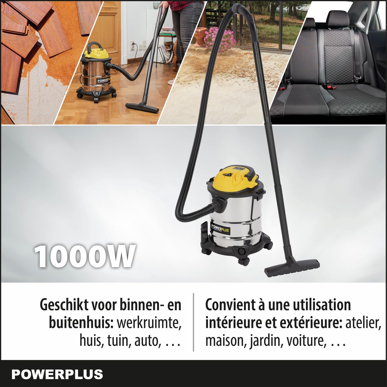 POWERPLUS Aspirador húmedo/seco POWX322 - Potencia Nominal de 1000W, 15L