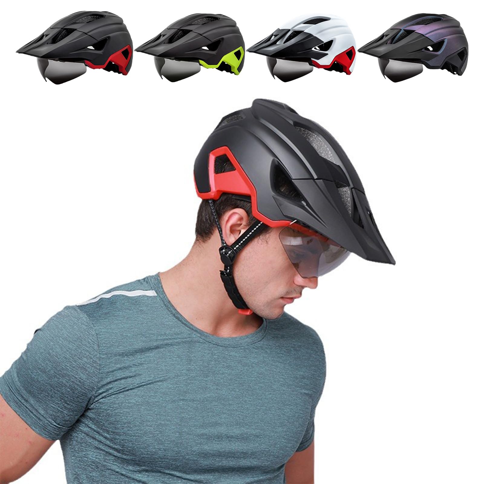Casco da bici illuminato a LED con visiere staccabili USB ricaricabile per casco da bici per motociclisti notturni