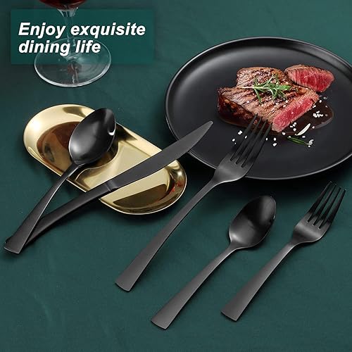 Miniatura 6 de Bestdin Juego de cubiertos de 20 piezas negro mate juego de cubiertos de acero inoxidable de alta calidad para 4 cucharas y tenedores incluye Negro
