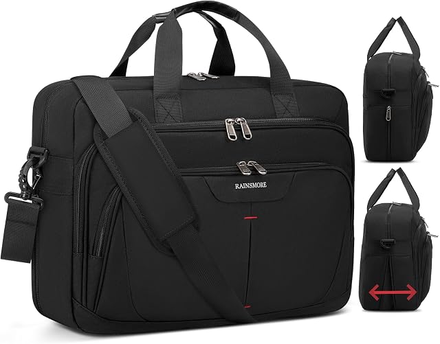 RAINSMORE 17.3 Sac à ordinateur portable de pouce mallette extensible pour hommes Grand sac à eau résistant au travail, bureau, voyage