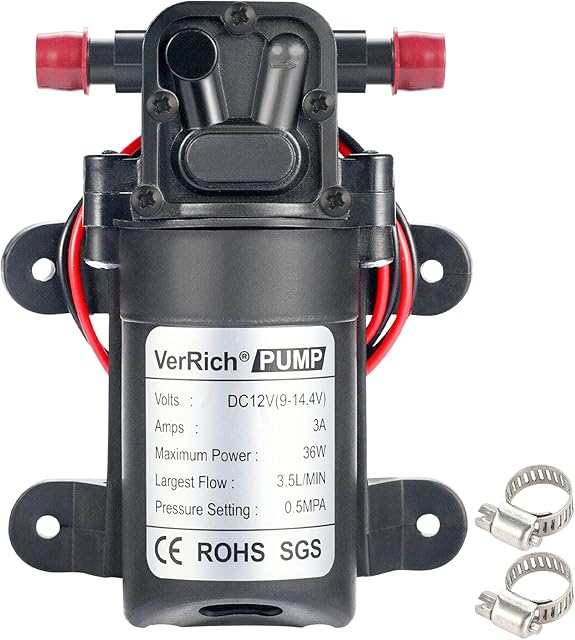 12V Water Pumps,VerRich 36W High Pressure self Priming Micro Diaphragm Pump for Motorhome,Caravan