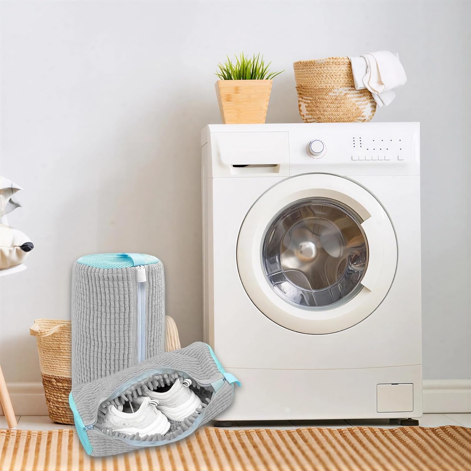2Pcs Gray Laundry Shoe Washing Bag for Washing Machine, Reusable Anti-Deformation Design for Sneakers and Footwear