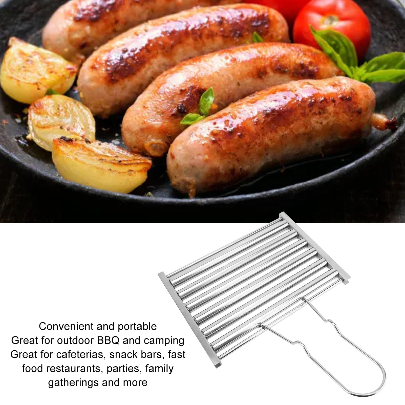 Hot Dog Roller Grill Sausage Barbecue BBQ Stainless Steel Cooking Tool for Outdoor Camping (L 1700ml)