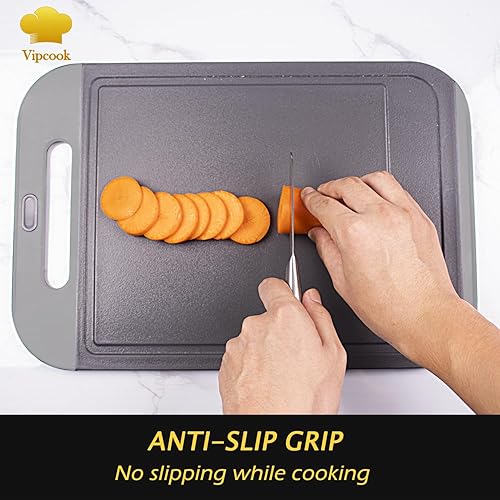 Miniatura 4 de Juego de tablas de cortar de plástico para cocina, juego de 3 piezas, tabla de cortar más grande, apta para lavavajillas, con mango de fácil agarre,