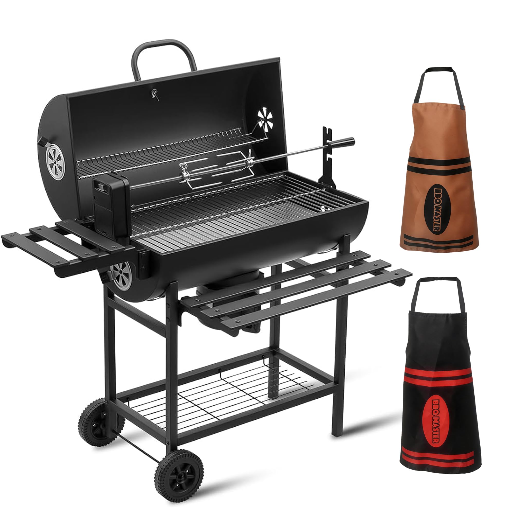 TEENO Barbecue a carbone di legna Upgraded | Grill a carbone con coperchio | Termometro, cassetto cenere, guanti anti-scottature, sfiato regolabile | with 2*apron and Chicken Grill