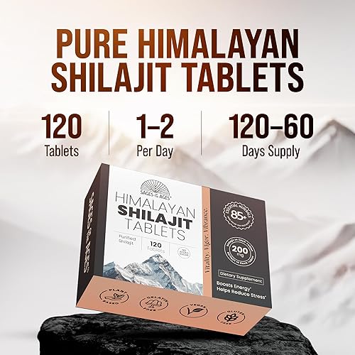 Miniatura 8 de Himalayan Shilajit Tablets  Extracto puro del Himalaya de grado dorado  200 mg cada uno, 120 unidades  Ácido fúlvico orgánico, probado en