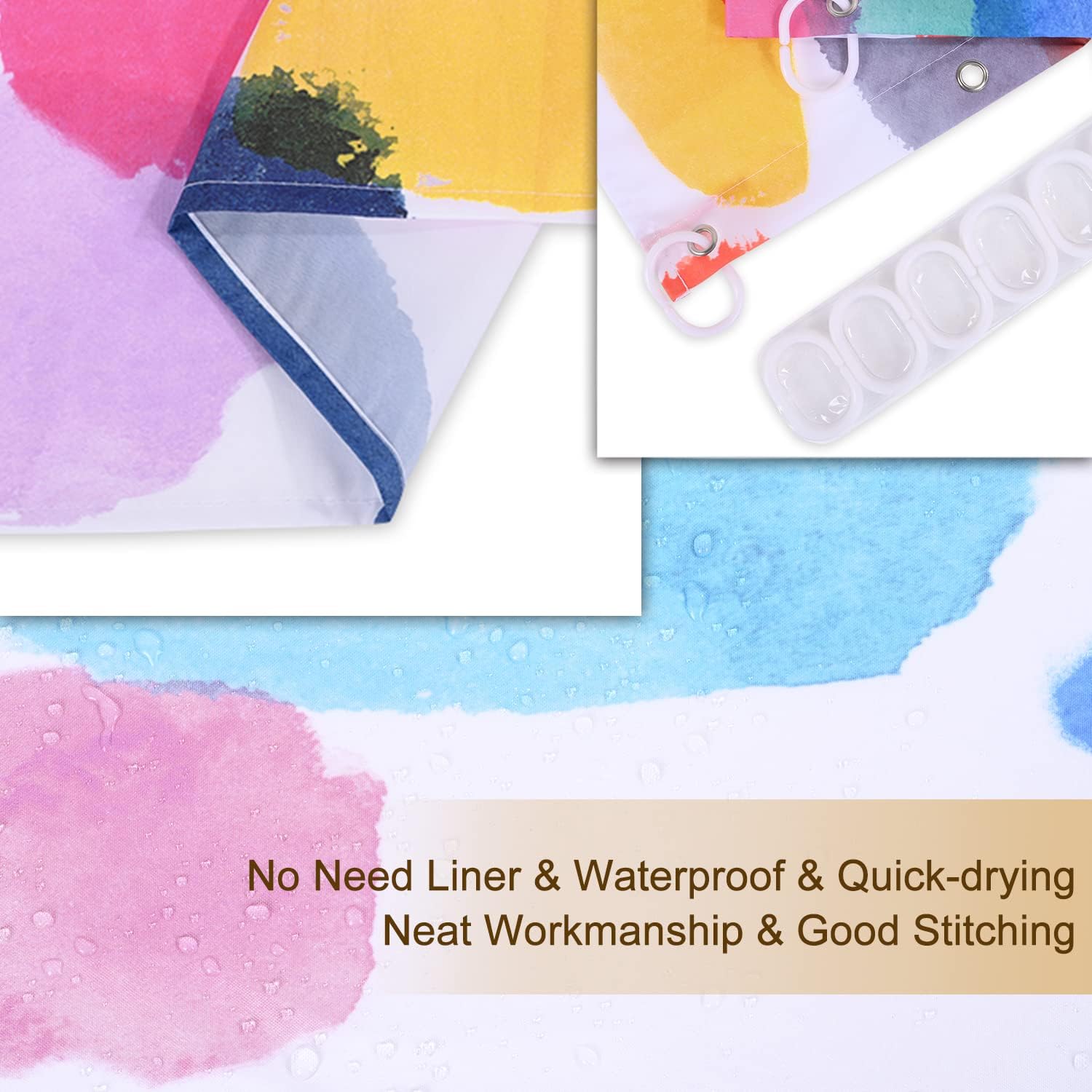 RosieLily Watercolor Polka Dot Circles Shower Curtain, Kids Shower Curtain Set with 12 Hooks, Waterproof Washable Decor Bathroom Shower Curtain, 72 x 72 inches