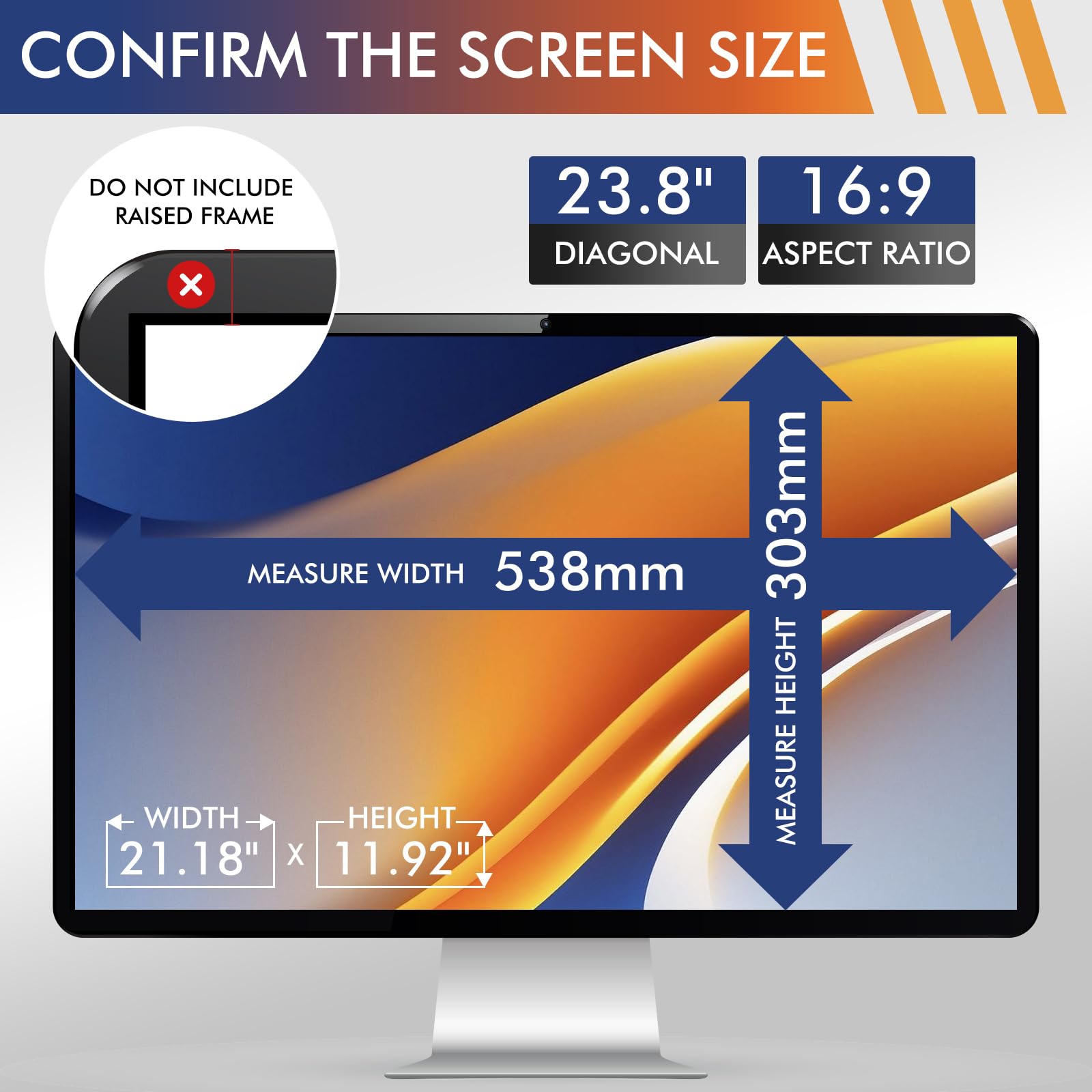 SOPPY Protector de pantalla magnético de privacidad para computadora de 23.8 pulgadas para monitor 16:9, filtro privado extraíble de 23.8 pulgadas para bloqueo antirreflejos de luz azul, protector de