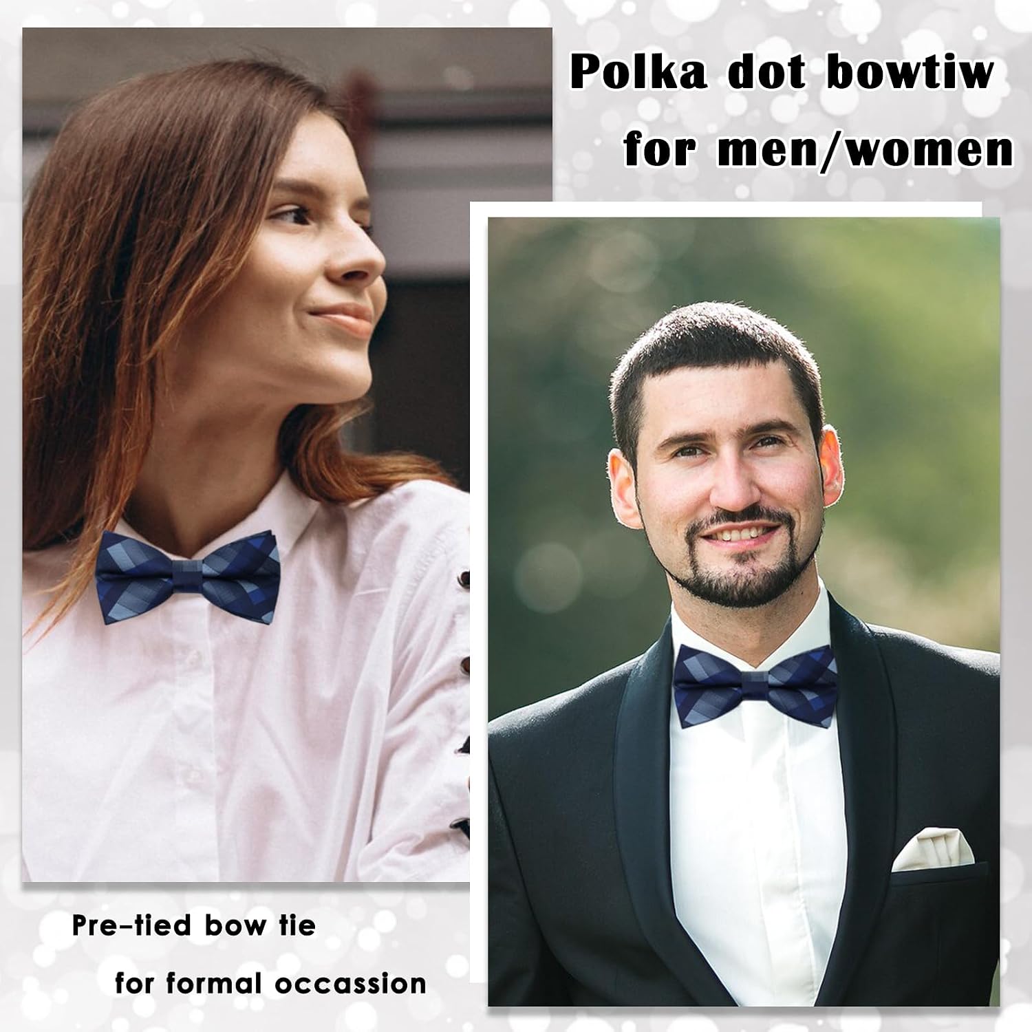 Luckyvestir Mens Bow Tie Plaid Bow Tie for Men Pre Tied Adjustable Bow Tie for Wedding, Tuxedo, Party