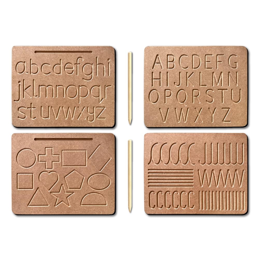 Educational Wooden Tracing Board for Kids | Reading and Writing Board Toys for 2+ Years Old | Double Sided 2 Boards Capital, Small, Geometric Shapes and 6 Patterns Learning