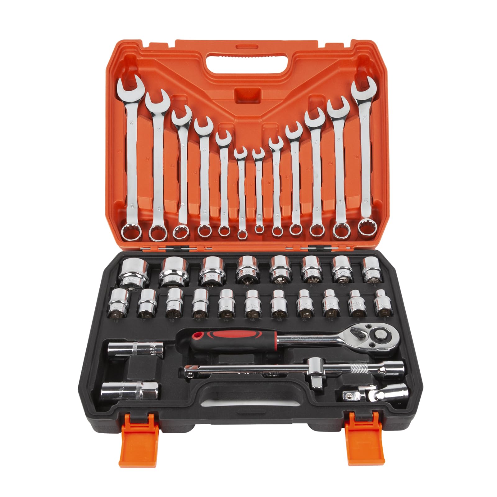 ICOOL37pcs 1/2 Inch Drive Socket Set, 6 Pt. Ratchet Socket Wrench Set with Reversible Pear Head Ratchet, Extension Bar, CR-V Sockets for Home or Automobile Maintenance