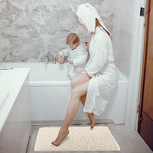 Miniatura 4 de TECHMILLY Tapetes de baño de felpilla suave y esponjosa, antideslizantes, absorbentes, para baño, lavables y de secado rápido, color morado, 17 x 24