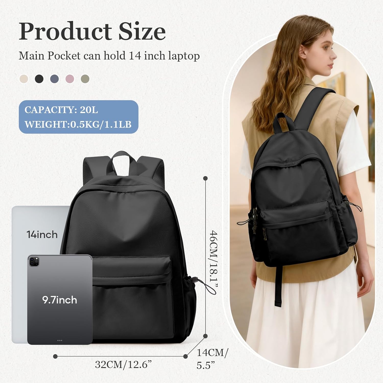 Classic Basic Black Backpack For Women,Waterproof High School Bookbag,Lightweight Casual Travel Daypack,College Backpack Men,Middle School Bag For Girls Boys - Image 2