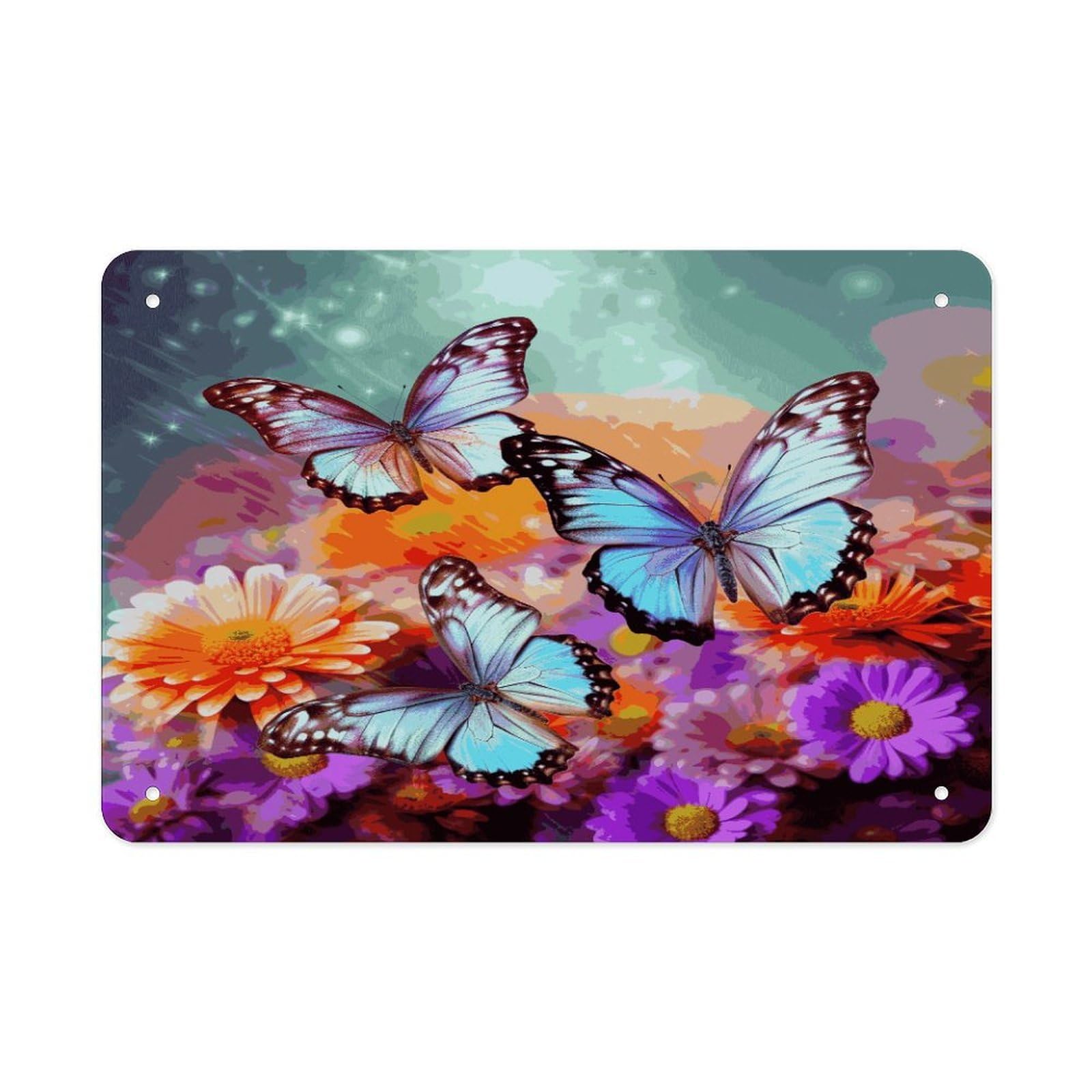 Fodpand Style Flowers Colorful Butterfly Wall Art Metal Signs Tin Sign