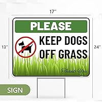 Vista 3 de Letrero con estaca con estaca con texto en inglés "Keep Dogs Off Lawn (Keep Dogs Off Gras"), de plástico corrugado, con texto en inglés "Please Keep