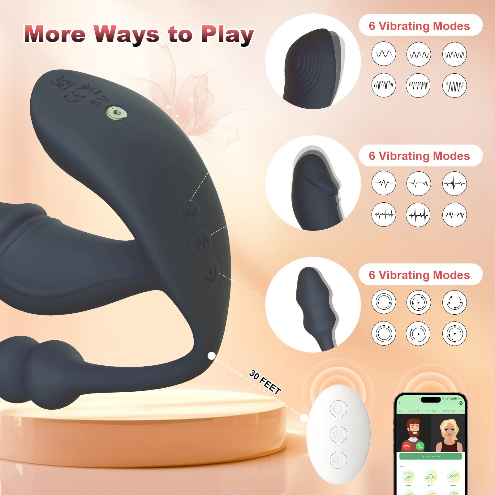 MIDUSHA Sex Toys - Vibrator Dildo and Anal Plug 3 in 1, App and Remote Control Vibrator with 6x6x6 Modes, Butterfly Panty Wearable Vibrators & G Spot Vibrator, Adult Sex Toys & Games for Women(): Black