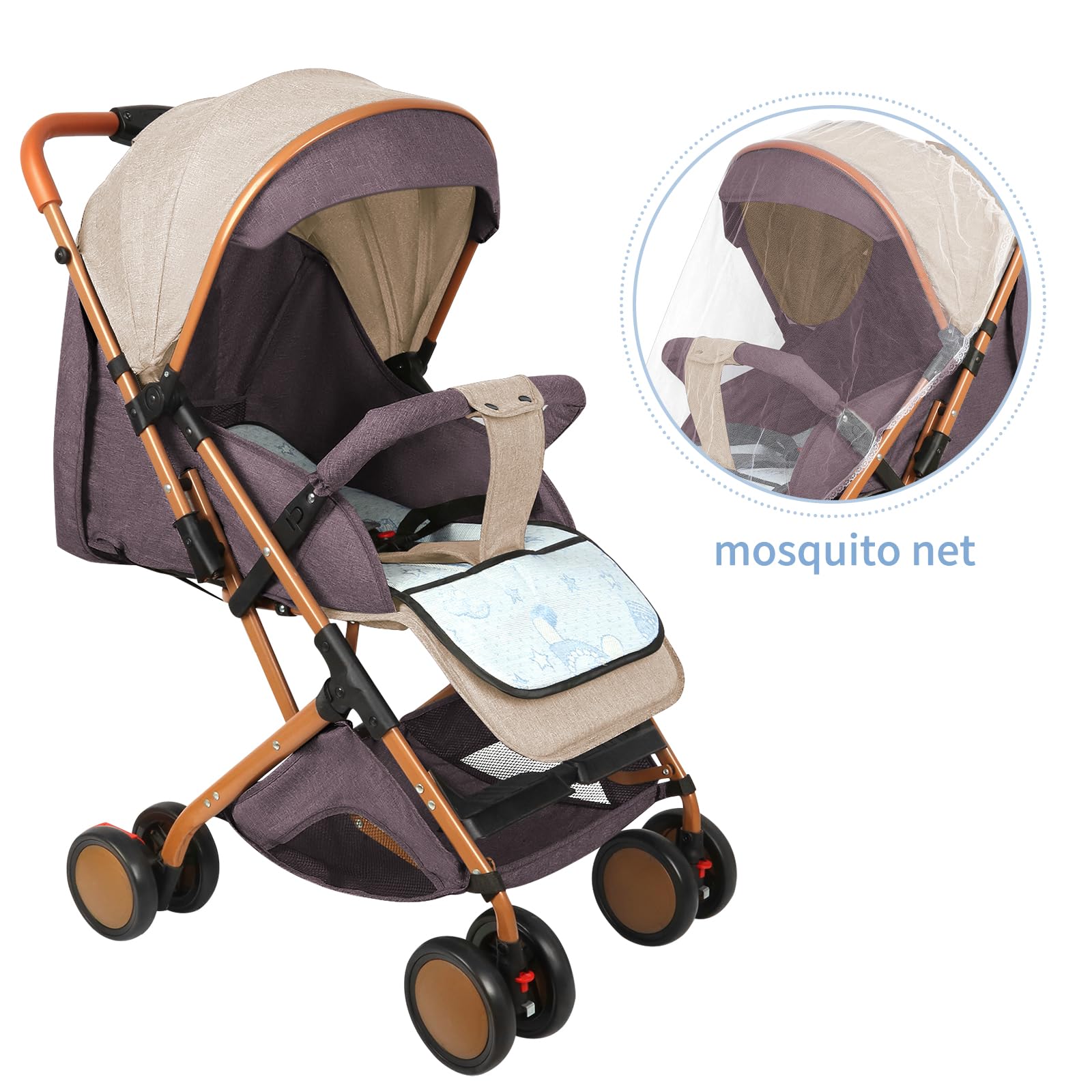 sillita de paseo bebe ultracompacto de 0 a 6 años, silla ligera paseo de viaje con arnés de seguridad de 5 puntos, Plegado compacto y reclinable, Con bolsillos y visera parasol (caqui)