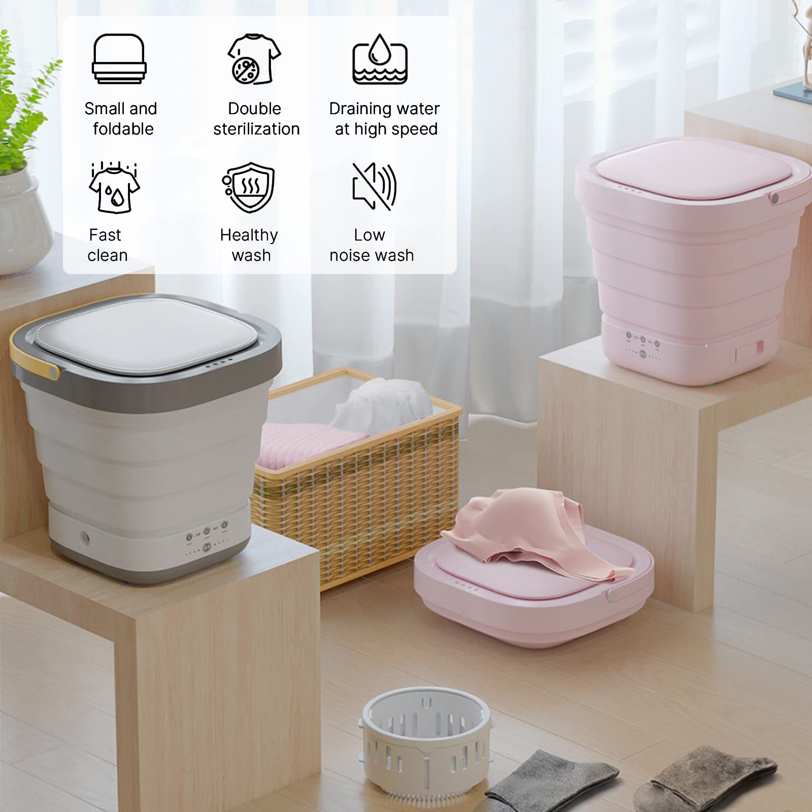 Tragbare Faltbare Waschmaschine, 9L Automatische Mini-Eimer