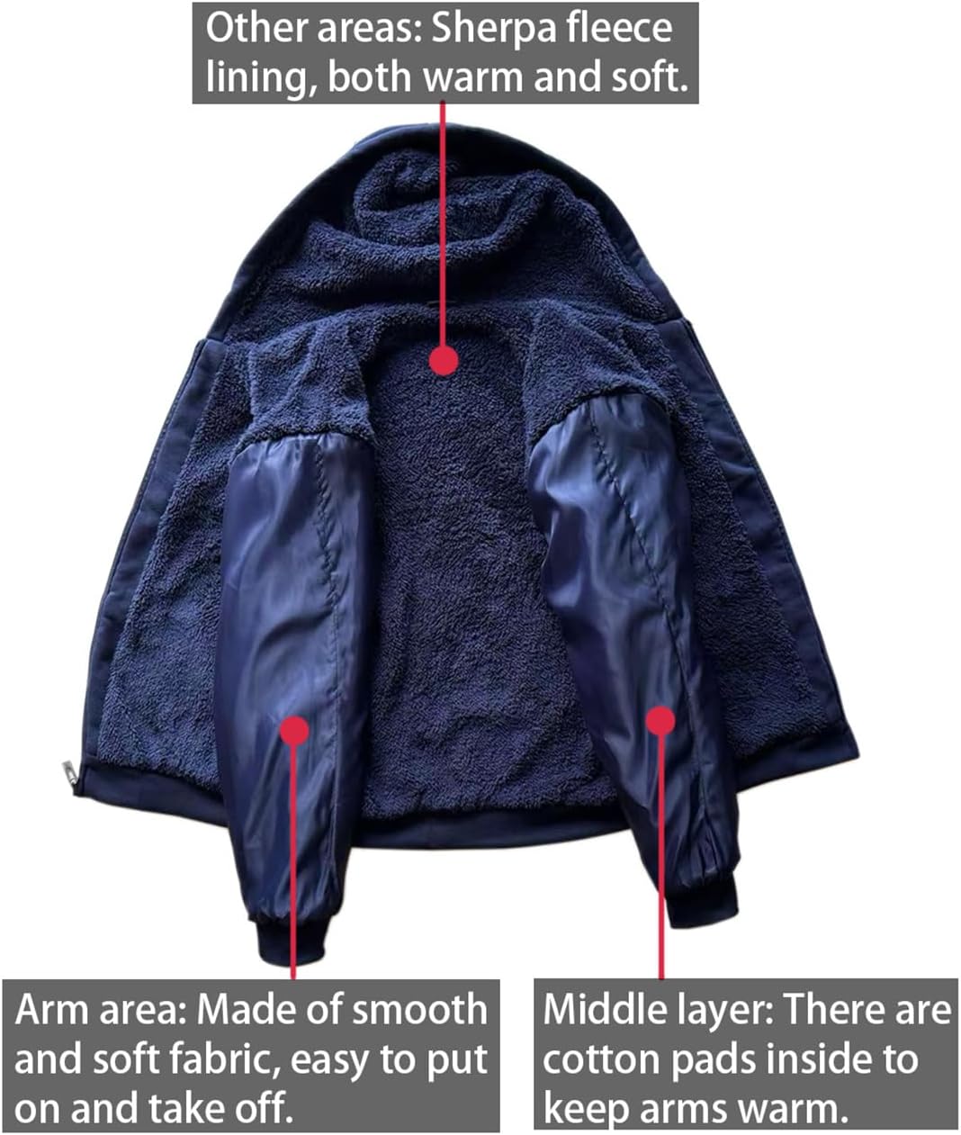 Men’s Full Zip Up Hoodies Sherpa Fleece Lined Hoodie Heavyweight Thick Zipper Jacket Heavy Warm Winter Coat - Image 5