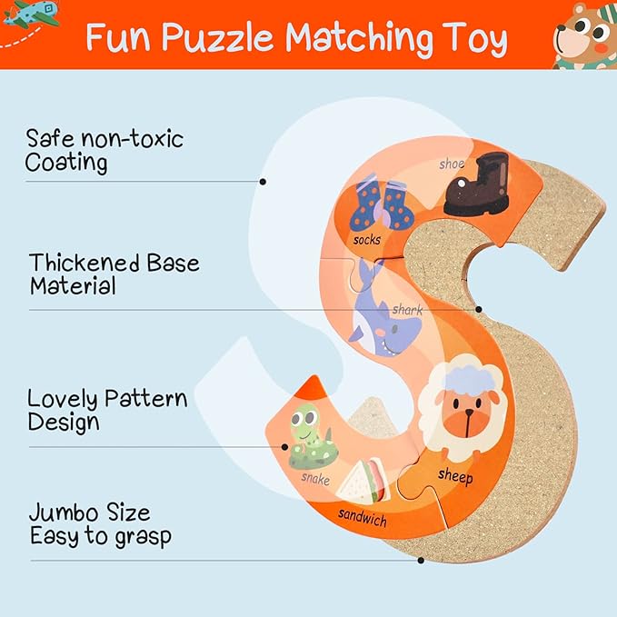 Rompecabezas de Madera Alfabeto Animales para Ninos 3+ Anos miniatura 7