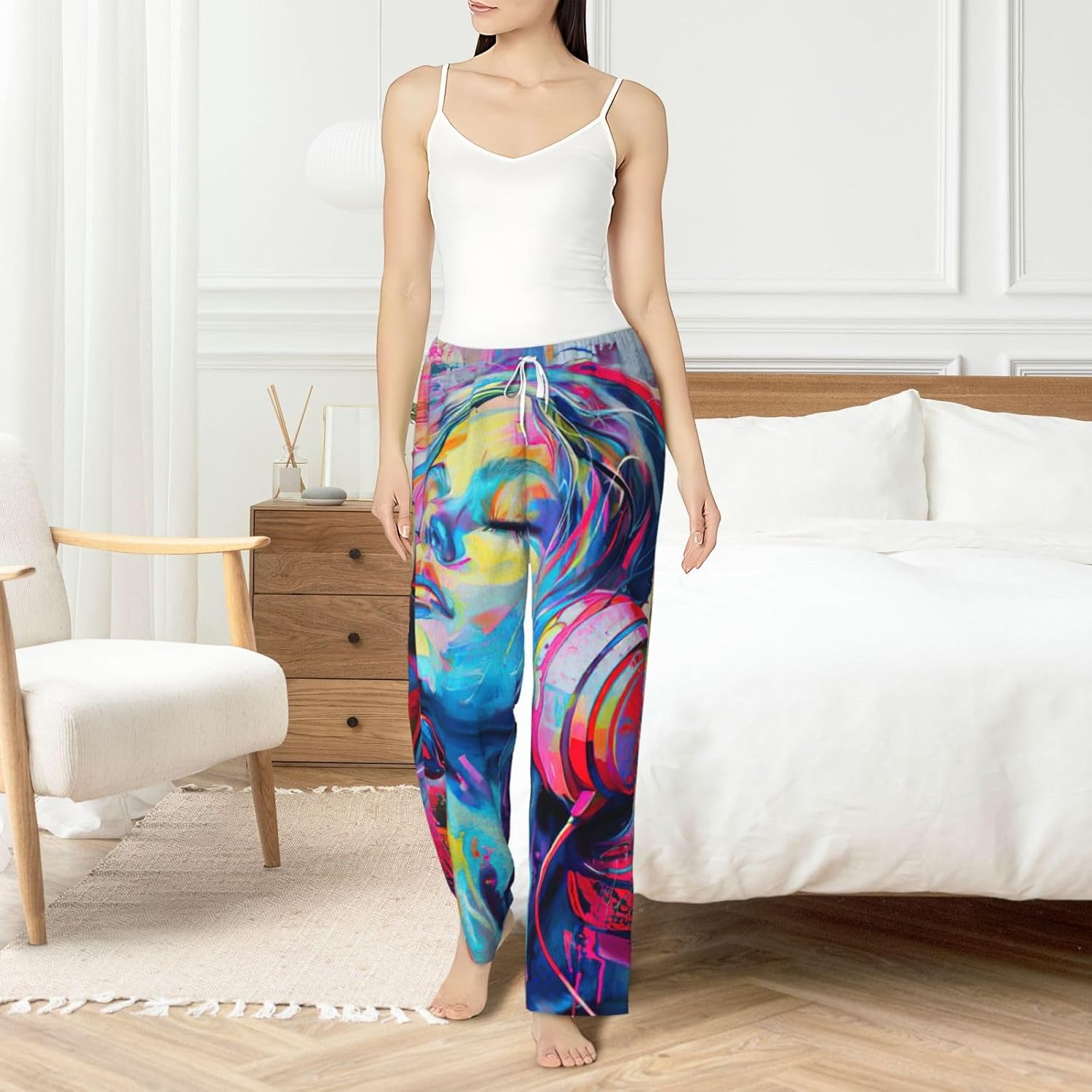 Music Print Fashion Cozy Womens Flannel Pajama Pants,Perfect For Christmas And Everyday Wear