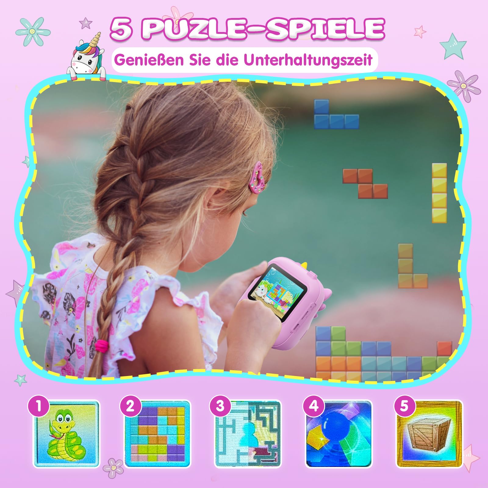 CAMCLID Kinderkamera Sofortbildkamera 2,4 Zoll 1080P HD Digitalkamera mit 32G TF Karte und Fotopapier Lila