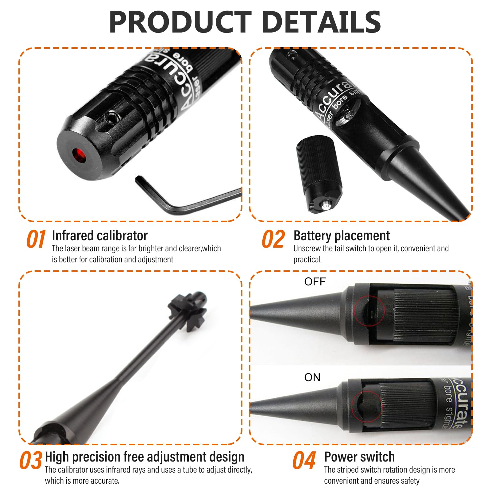 Bore Sighter, Kit Professionnel De Visée D'alésage, Compatible Calibres .22 À .50 Viseur À Alésage Rouge, Alliage D'aluminium Brossé Noir, Kit De Réglage De La Visée Pour L'Étalonnage Horizontal