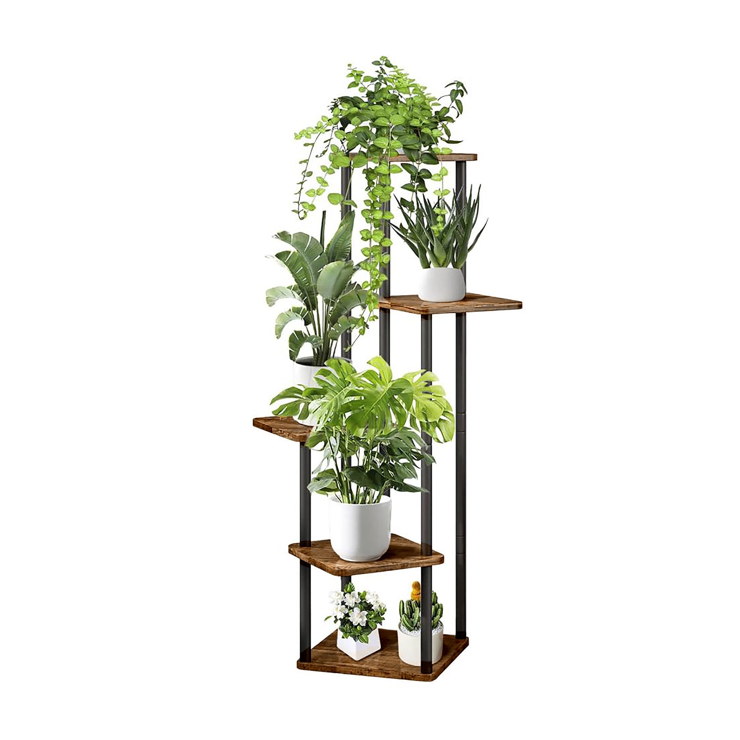 Relaxdays Scaffale Portapiante a 5 Ripiani in Ferro e MDF, Scala Porta Vasi Piante e Fiori, 118,​5x58x58 cm, Industriale