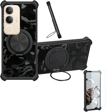 Case Compatible for Vivo Y29 5g Phone Case Cover [with 1* Tempered Glass Screen Protector] Hybrid Case[360Ring Support, Magnetic] CX-26-HEI