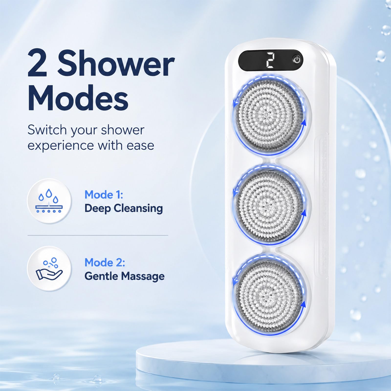 Cepillo Eléctrico para la Espalda para Ducha, Cepillo Eléctrico de Ducha de Pared, Cepillo Corporal para Cepillado en Seco, Limpieza, Exfoliación y Masaje, con 3 Cabezales Giratorios