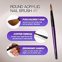 Vista 2 de PANA Pure Kolinsky Cepillo de uñas acrílico con mango de madera - forma redonda