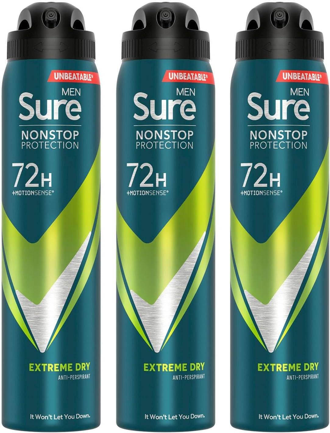 Sure Antiperspirant 72H Nonstop Sweat and Odour Protection Alcohol-Free Body Spray Anti-White Marks with Fresh and Sporty Scent Multi Fragrance Deodorant for Men, 250ml (Extreme Dry, Buy 3)
