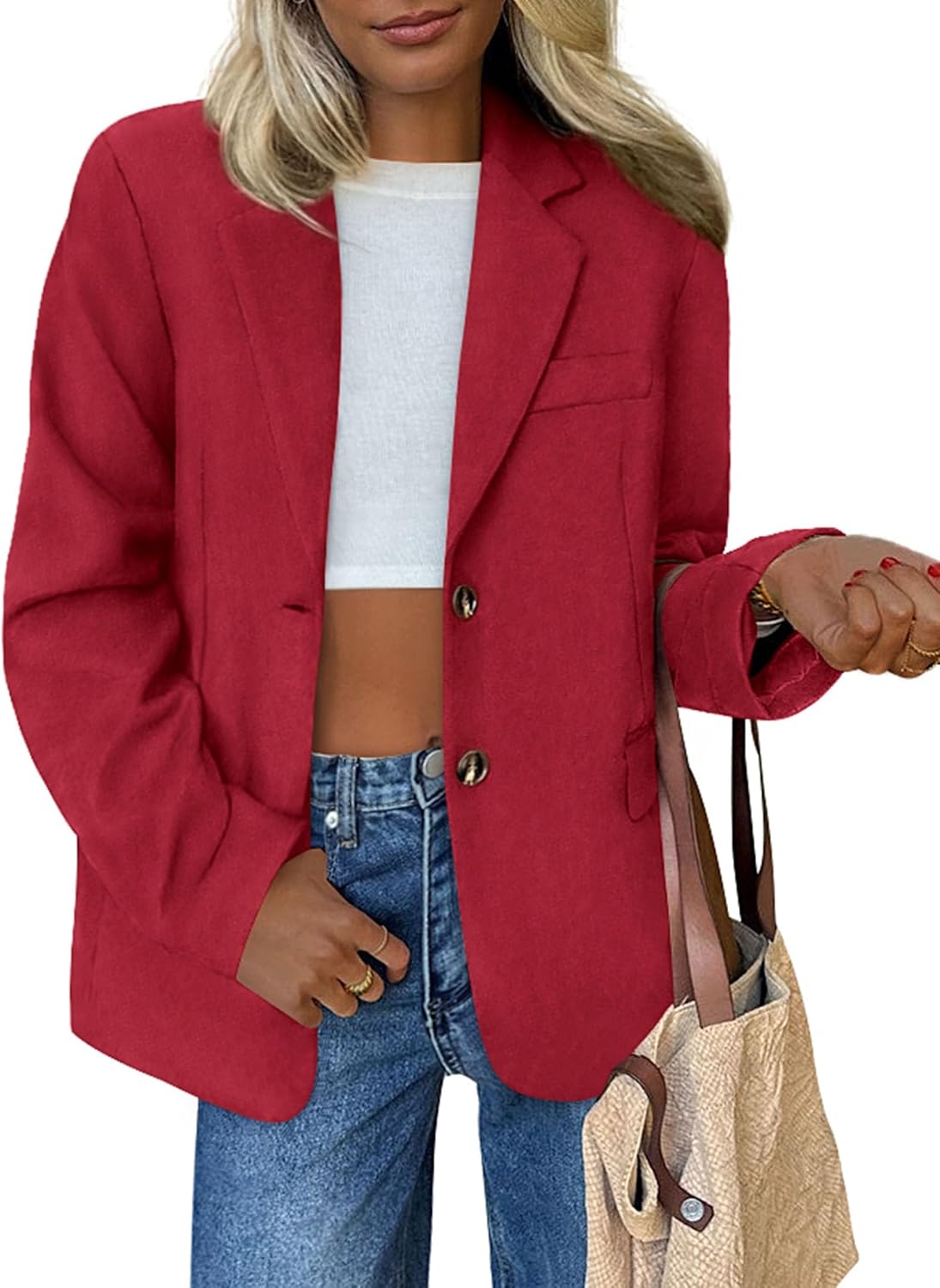 PRETTYGARDEN Blazers for Women Business Casual Fall Dressy Oversized Faux Suede Suit Jackets Work Office Teacher Clothes