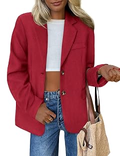 PRETTYGARDEN Blazers for Women Business Casual Fall Dressy Oversized Faux Suede Suit Jackets Work Office Teacher Clothes