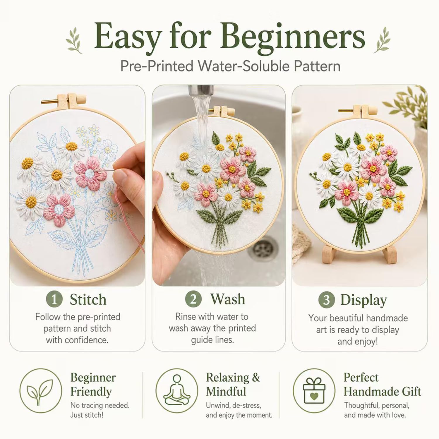 Daisy Embroidery Kit - Beginner Floral Art -4