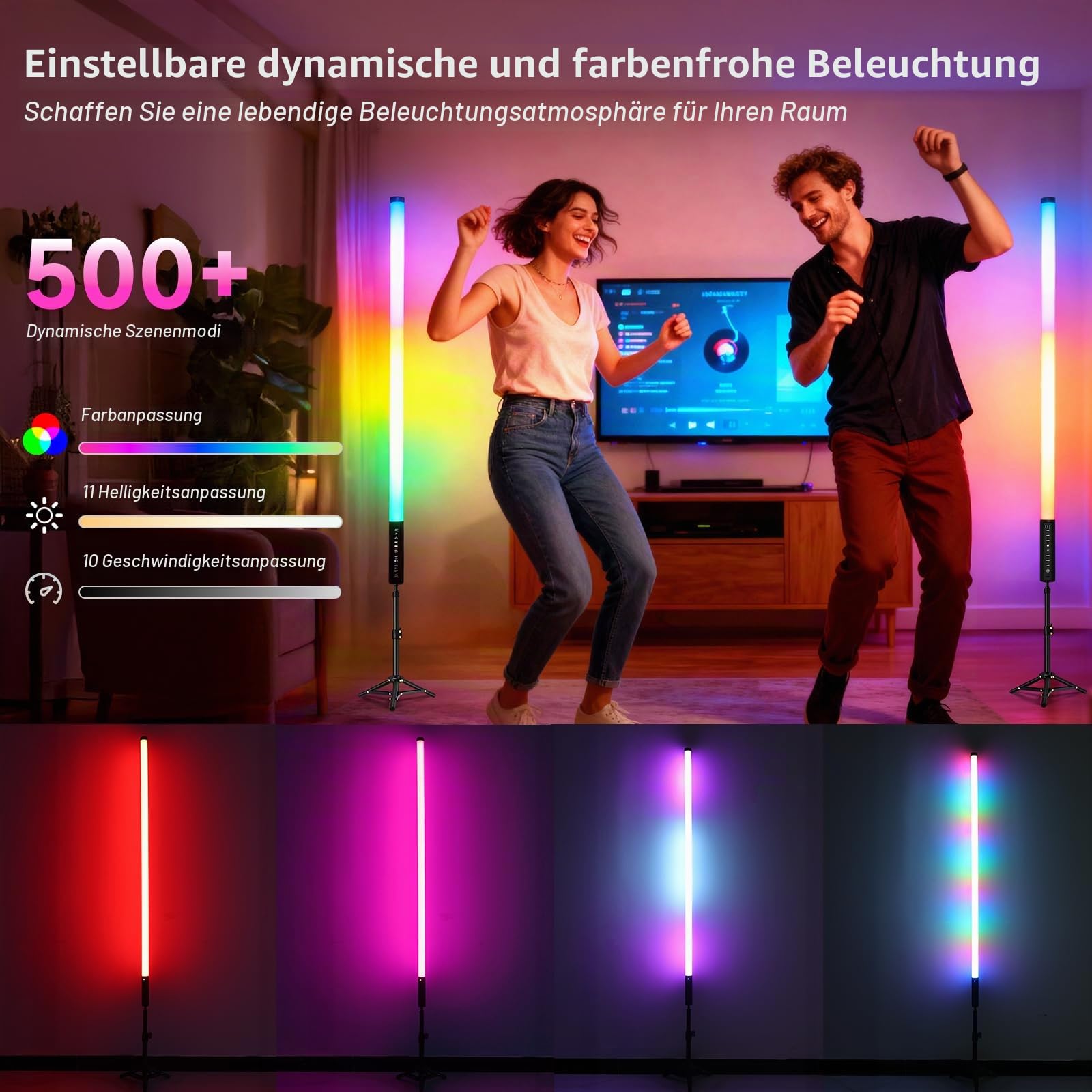 2 Stück 90cm LED Videolicht Mood1 Pro mit Stativ,LED Handheld Fotografie Lichtdimmbar und Musikmodus, 5000mAh Integrierter Akku,RGB-Fotolampe für YouTube,TikTok,Partybar,Foto-Beleuchtung