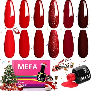 MEFA Red Gel Nail Polish Set, 6 Colors Christmas Gel Polish Kit Popular Burgundy Glitter Nail Polish Soak Off Rose Dark Red Shimmer DIY Home Salon Manicure Gifts for Women Girls 2025