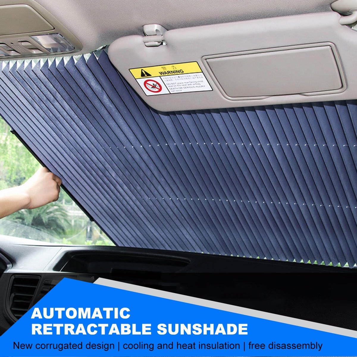 Ohleats Retractable Windshield Sun Shade, 25.6"×60" Sunshade Protector Blocks 99% UV Rays to Keep Your Car Cool, Front Windshield Sunshade Cover for Most Vehicles, Car Accessories (25.6"×60")