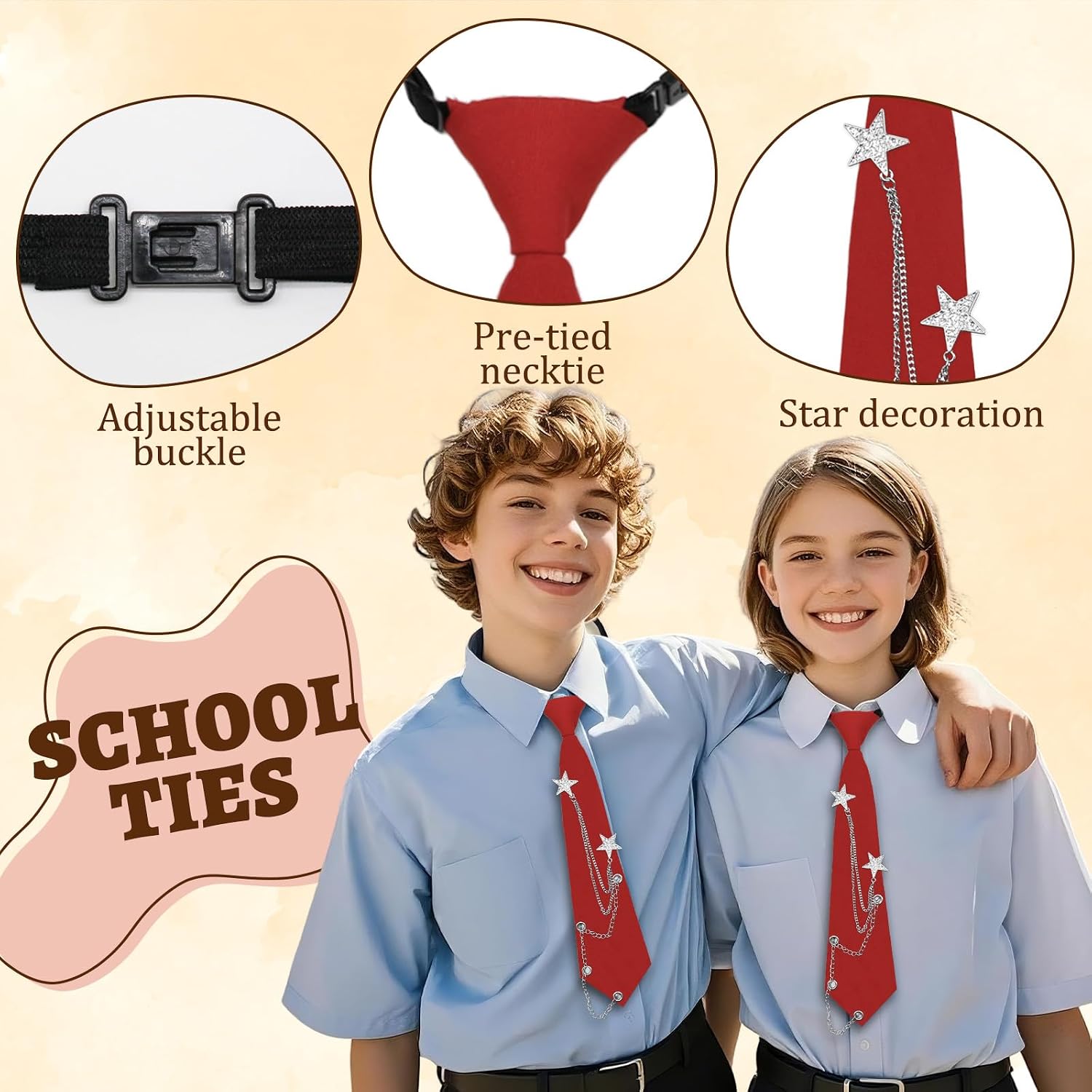 Boys Ties 8-10, Pre tied Toddler Kids Tie with Metal Chain Solid Clip on Ties for Boys Girls for School Uniform Shirt